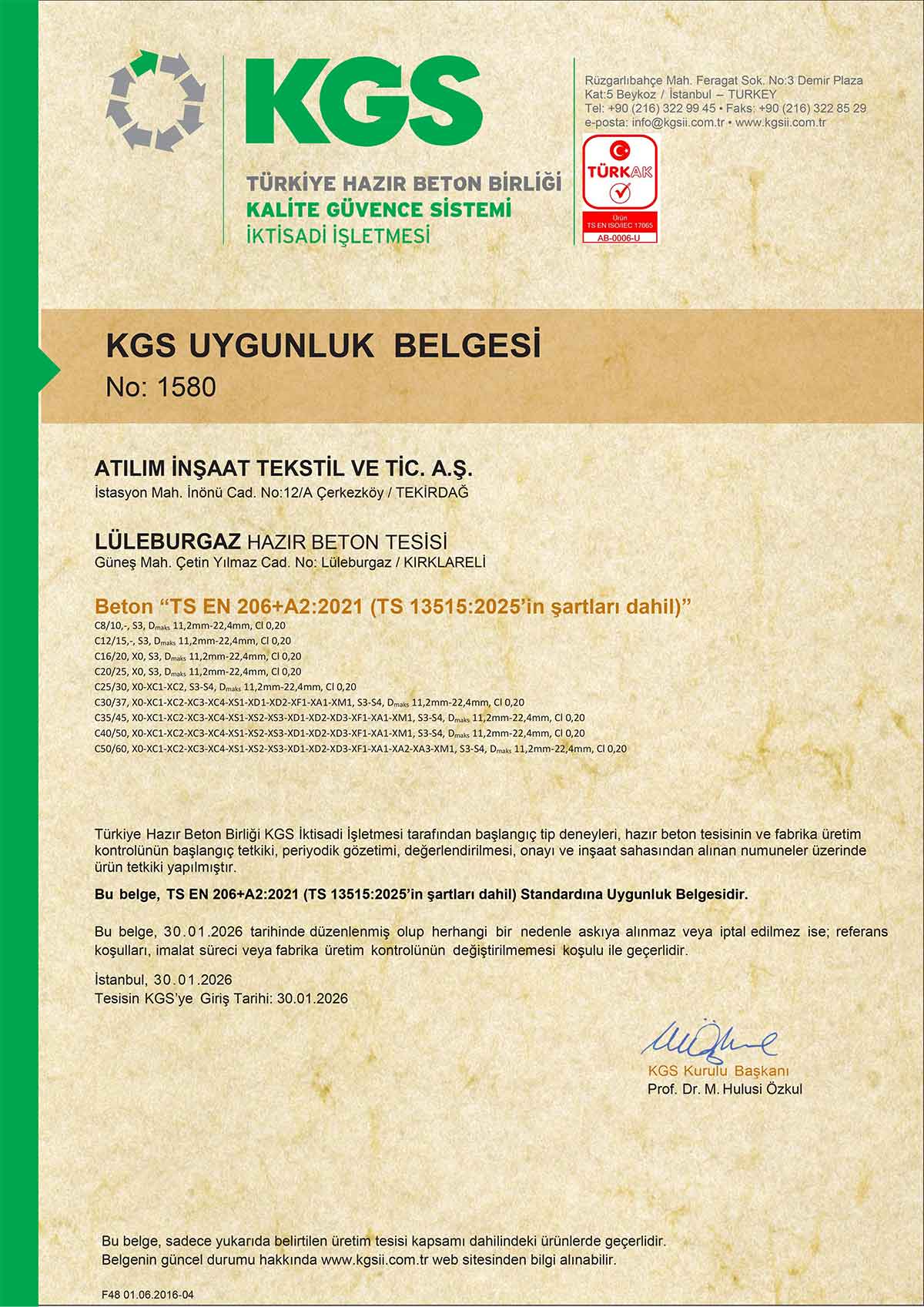 Lüleburgaz KGS Uygunluk Belgesi